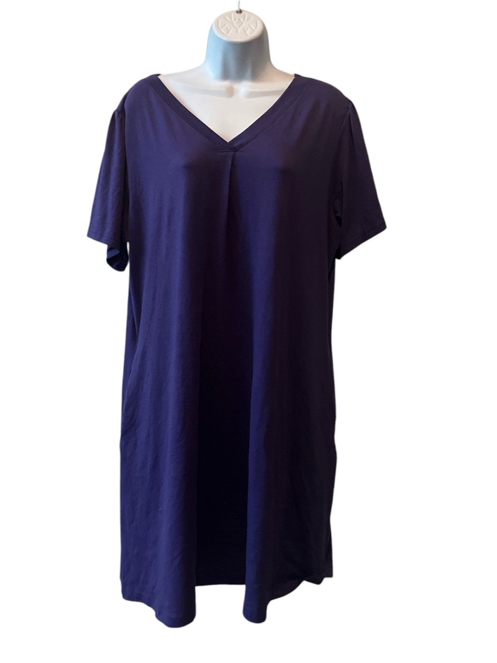 V-Neck Short Sleeve Tunic Dress in Purple